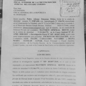 Cojedes: Recusan al fiscal décimo Luis Felipe Caballero y la fiscal auxiliar Diana María Aguilar Lunar