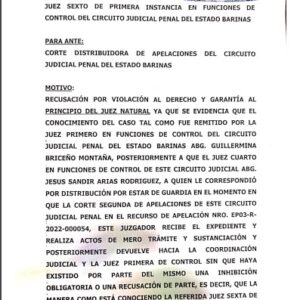 En Barinas: Interponen recusación contra Jueza de Control y solicitan inhibición obligatoria de la Corte de apelaciones Circuito judicial Penal