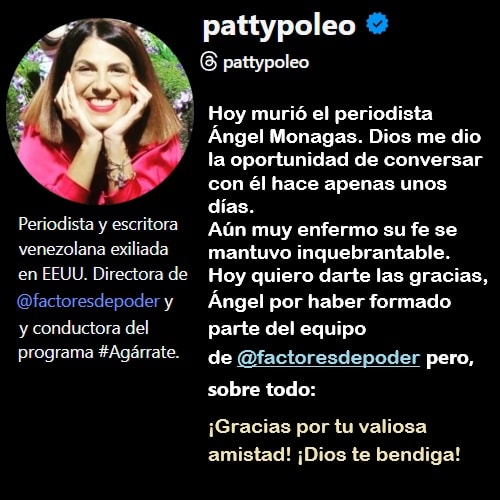 ¡GRACIAS ÁNGEL MONAGAS!