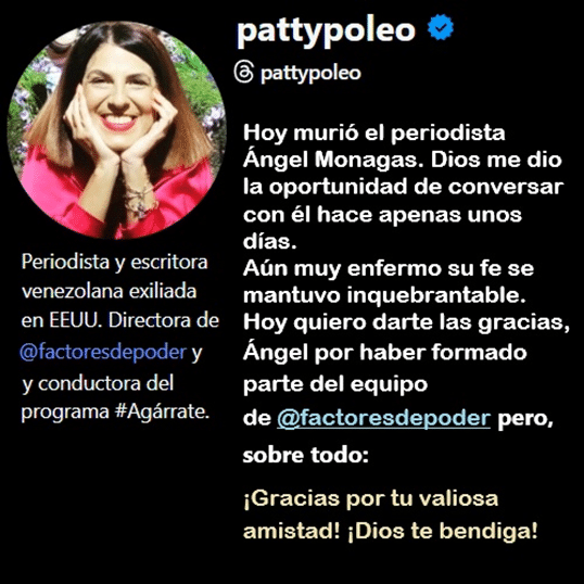 El 16-12-2025 falleció Ángel Monagas