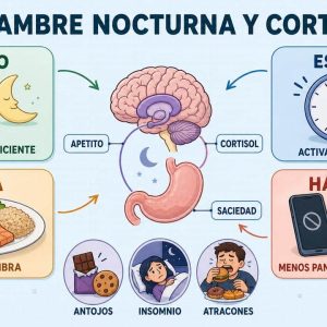 El hambre a medianoche no se debe solo a cenar poco, sino, en muchos casos, al cortisol alto y a dormir menos horas de las necesarias